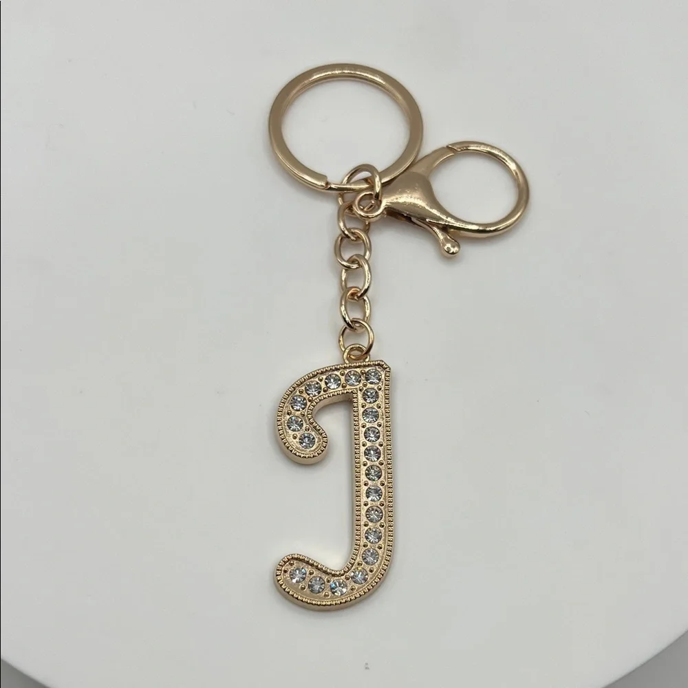 363. Gold Initial J Keychain with Crystals